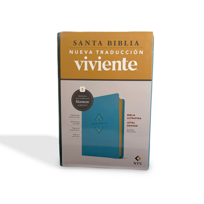 NTV Biblia ultrafina, letra grande con Filament, LeatherLike, Tranquil Blue, Red Letter
