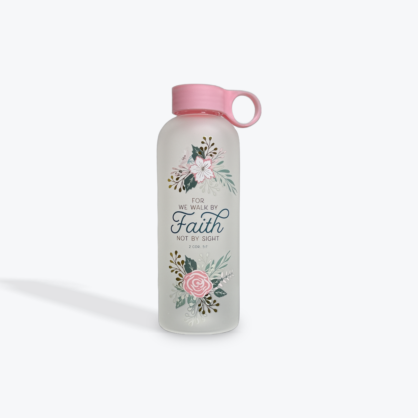 Walk by Faith Peach Floral Water Bottle - 2 Corinthians 5:7