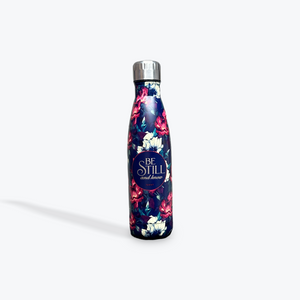 Stainless Steel Water Bottle: Be Still and Know - Psalm 46:10 Vintage Creamy Maroon Floral for Hot & Cold Beverages (17 oz.)