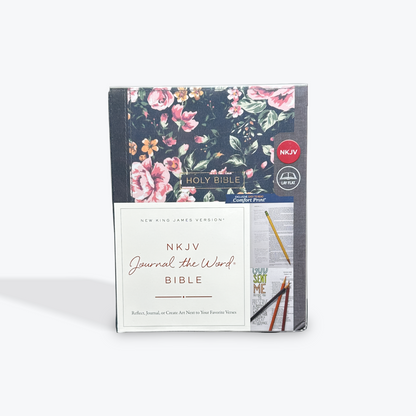 NKJV, Journal the Word Bible, Cloth over Board, Gray Floral, Red Letter, Comfort Print: Reflect, Journal, or Create Art Next to Your Favorite Verses