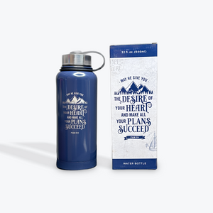 Stainless Steel Water Bottle The Desire of Your Heart Navy Blue - Psalm 20:4 (32 oz)