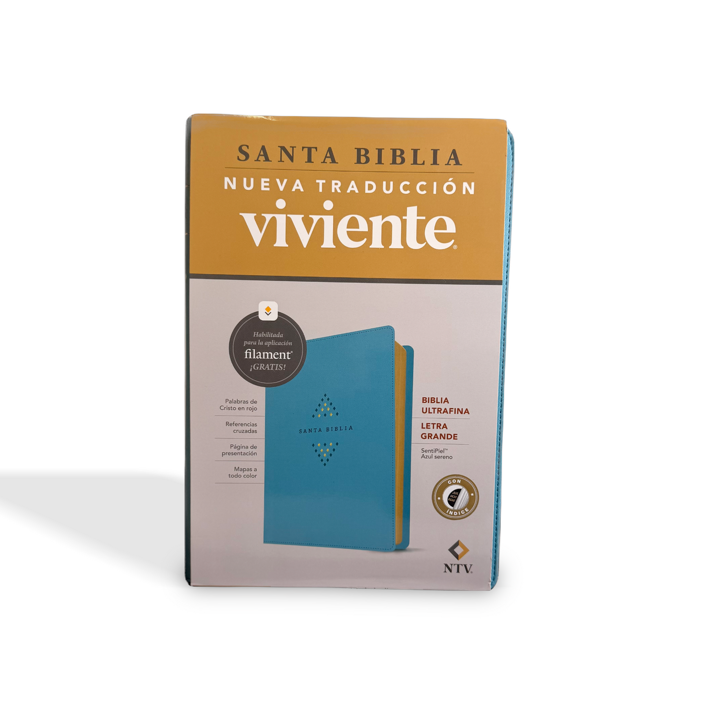NTV Biblia ultrafina, letra grande con Filament, LeatherLike, Indexed, Tranquil Blue, Red Letter