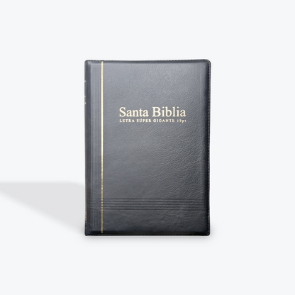 RVR1960 Santa Biblia Letra Super Gigante, 19 Puntos, Piel Genuina, Negra, Cierre e Índice, Palabras de Jesus en Rojo, 19 Puntos