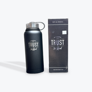 Stainless Steel Double Wall Vacuum Insulated Water Bottle: Trust in the Lord - Proverbs 3:5 Bible Verse for Men and Women, All Day Hot or Cold, Black (32 oz)