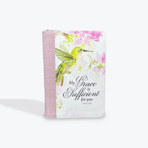 Journal with Zipper Closure My Grace is Sufficient Hummingbird Pink Classic - 2 Corinthians 12:9