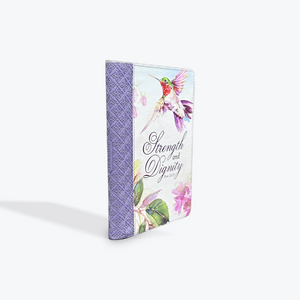 Classic Journal with Zipper Closure Strength & Dignity Hummingbird Purple Faux Leather  - Proverbs 31:25