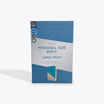 NIV Personal Size Bible, Large Print, Red Letter Edition, Comfort Print, Teal/Gold Leathersoft