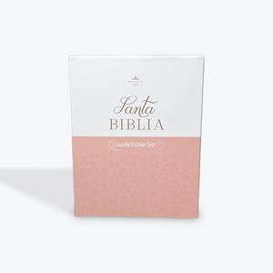 RVR60 Biblia Quinceañera Rosa/Blanco Tamaño Portátil Letra Grande 10 Pts con Cierre y Indice y Caja de Recuerdo