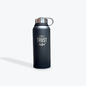 Stainless Steel Double Wall Vacuum Insulated Water Bottle: Trust in the Lord - Proverbs 3:5 Bible Verse for Men and Women, All Day Hot or Cold, Black (32 oz)