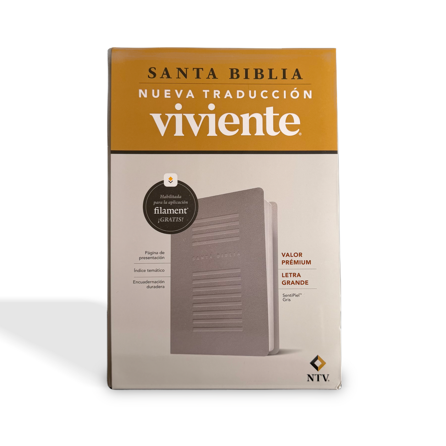 NTV Biblia valor prémium, letra grande con Filament, LeatherLike, Gray