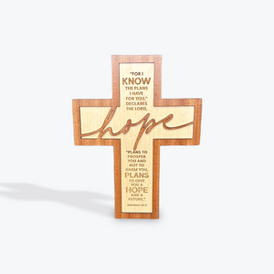 Cross Wood Wall Plaque 7.5"x10" Hope - Jeremiah 29:11 (Self-Standing or Wall Hanging)