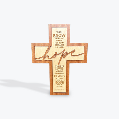 Cross Wood Wall Plaque 7.5"x10" Hope - Jeremiah 29:11 (Self-Standing or Wall Hanging)