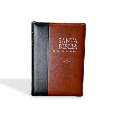 RVR1960 Santa Biblia Letra Super Gigante, Imitación Piel Negro/Café, Palabras de Jesus en Rojo, 19 Puntos