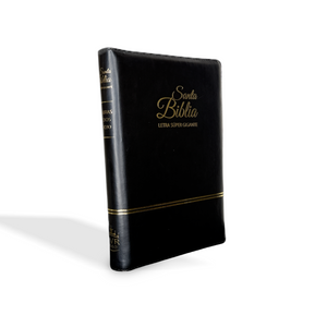 RVR160 Santa Biblia Letra Super Gigante, 19 Puntos, Negra con Cierre e Indice, Palabras de Jesus en Rojo