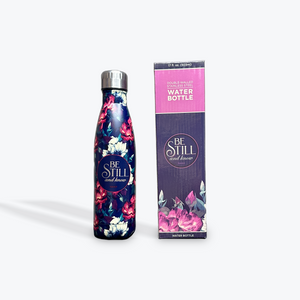 Stainless Steel Water Bottle: Be Still and Know - Psalm 46:10 Vintage Creamy Maroon Floral for Hot & Cold Beverages (17 oz.)