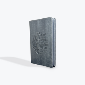 Journal with Zipper Closure Be Strong and Courageous Classic Gray Faux Leather - Joshua 1:9